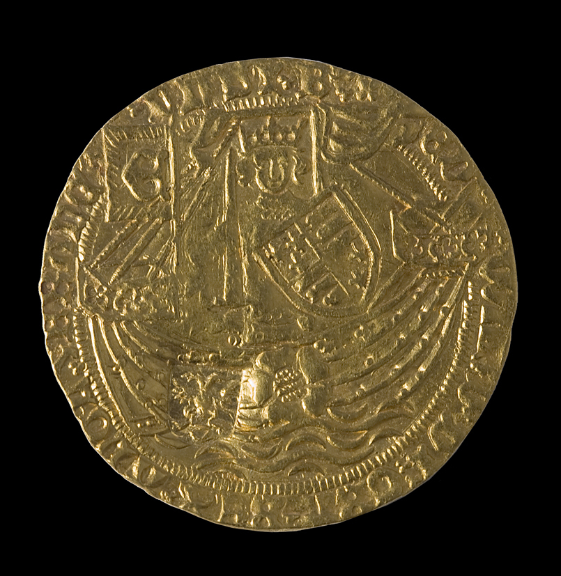 Engelse rozenobel z.j. (Edward IV 1464-1470) met instempeling "stadswapen van Groningen" (Huizinge)