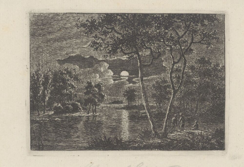 Riviergezicht bij nacht met volle maan