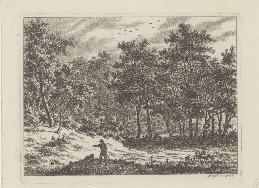 Bosgezicht met twee figuren (uit serie: Het Vinkenbos op Sorgvliet)