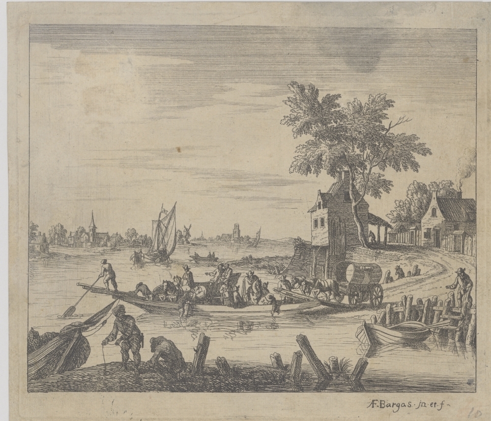 Riviergezicht met veerpont