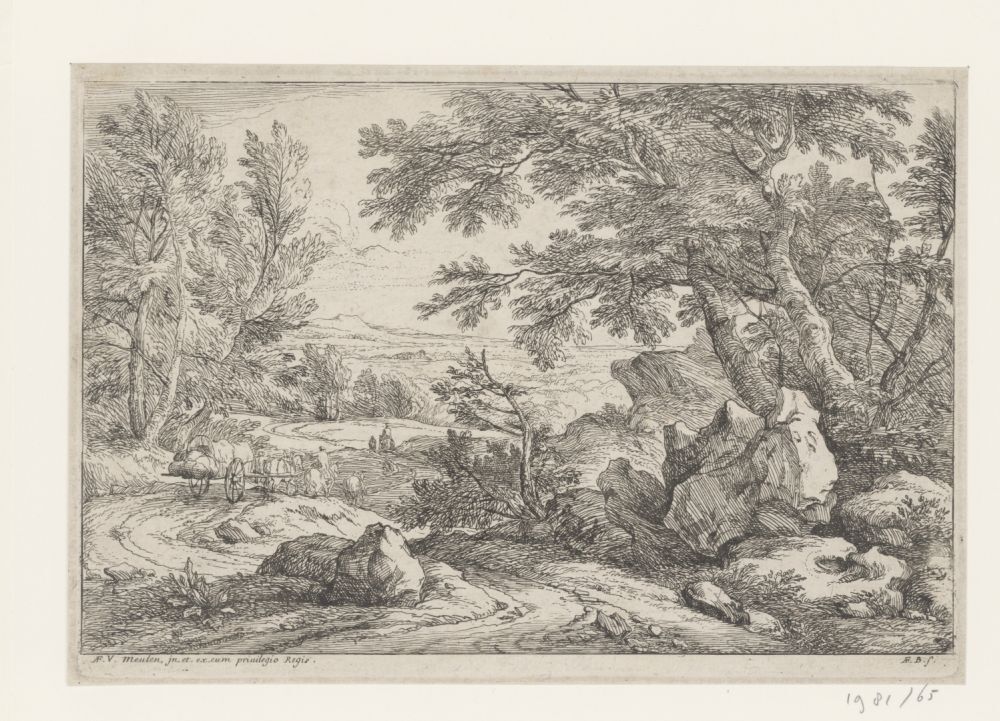 Heuvellandschap met bos en paard en wagen