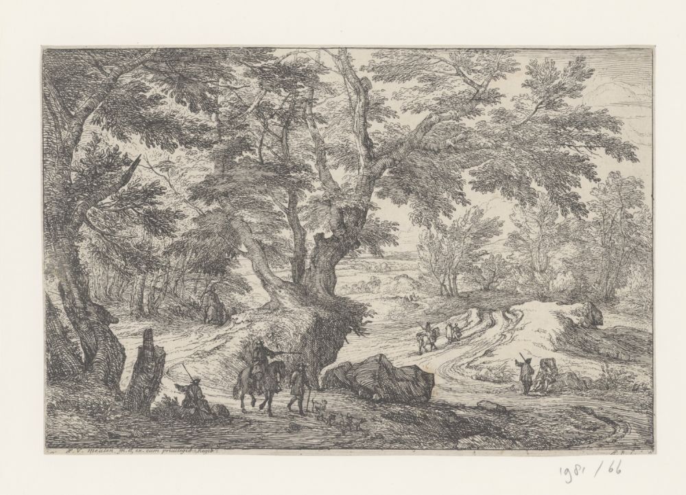 Heuvellandschap met bos en figuurtjes