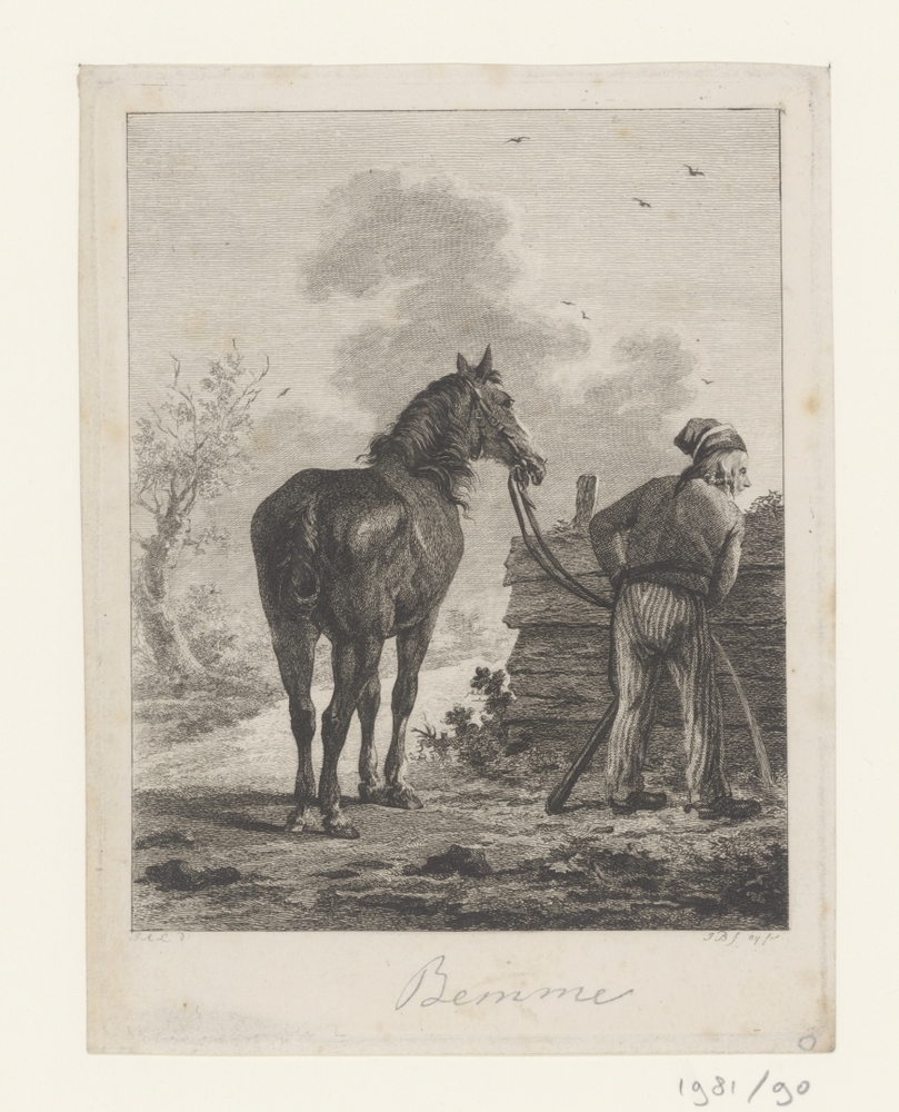 Plassende man met paard bij een schutting (serie: Paarden met knechten)