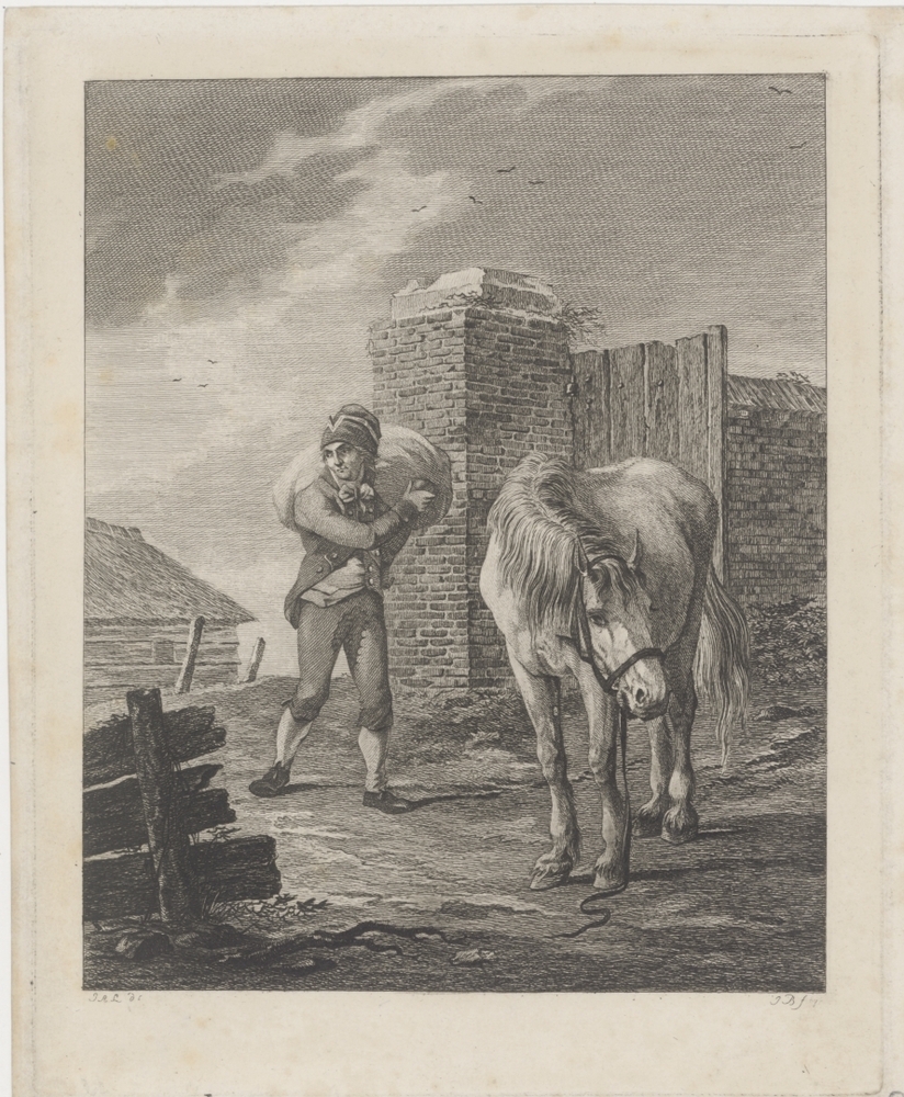 Boer met paard bij een muur (serie: Paarden met knechten)