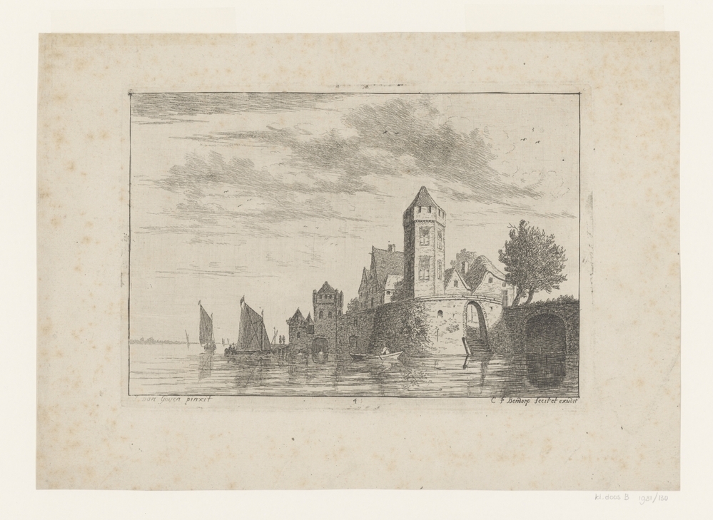 Riviergezicht met kasteel op oever