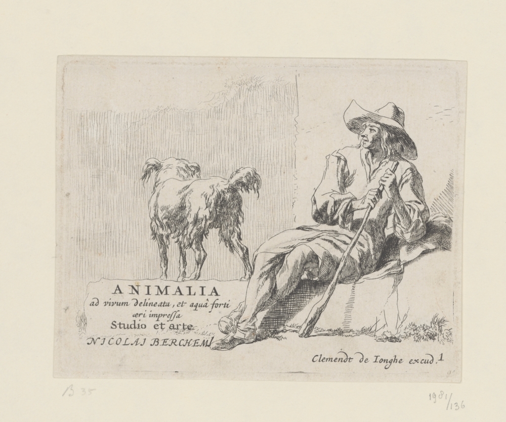 Zittende herder met zijn hond (Serie: Geiten)