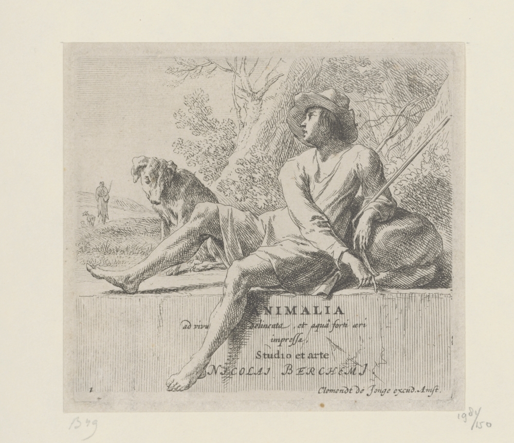 Zittende herder met hond (Titelblad serie: Verschillende dieren)