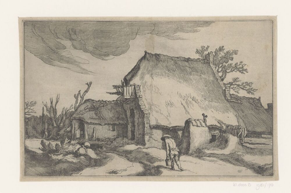 Boerderij en man met twee emmers (serie: Landschappen met boerderijen)