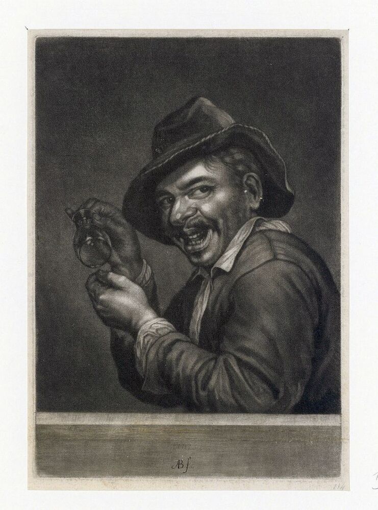 Man met een leeg glas in de hand (de Smaak)