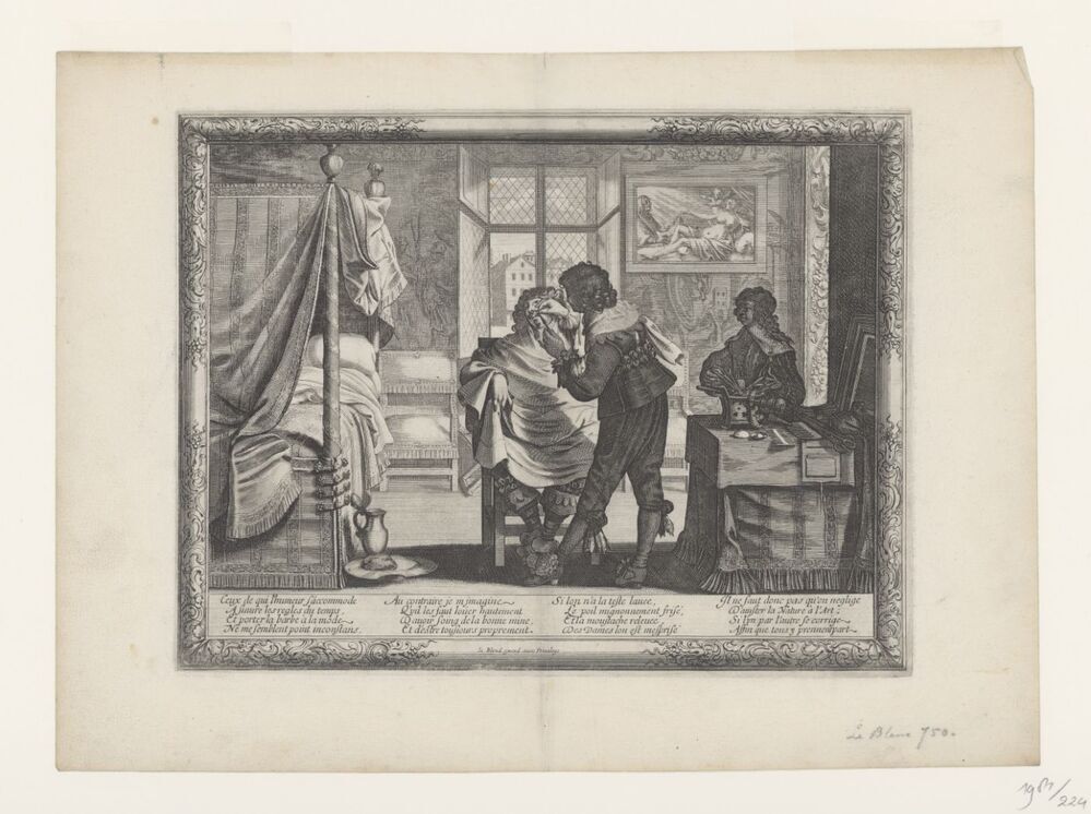 Barbier werkt de snor van een man (serie: De beroepen)