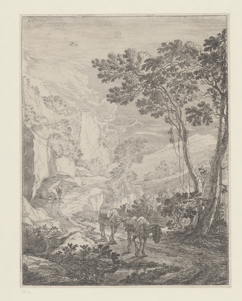 Landschap met twee muilezels voor de Rocca Aquatico bij Ancona
(serie: Italiaanse Landschappen)