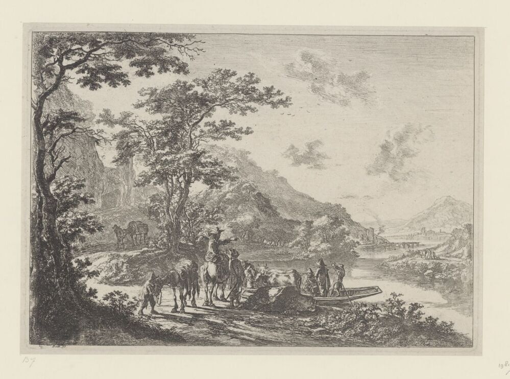 De veeroot aan de oever van de Tiber in de Campagna (serie: landschappen in de omgeving van Rome)