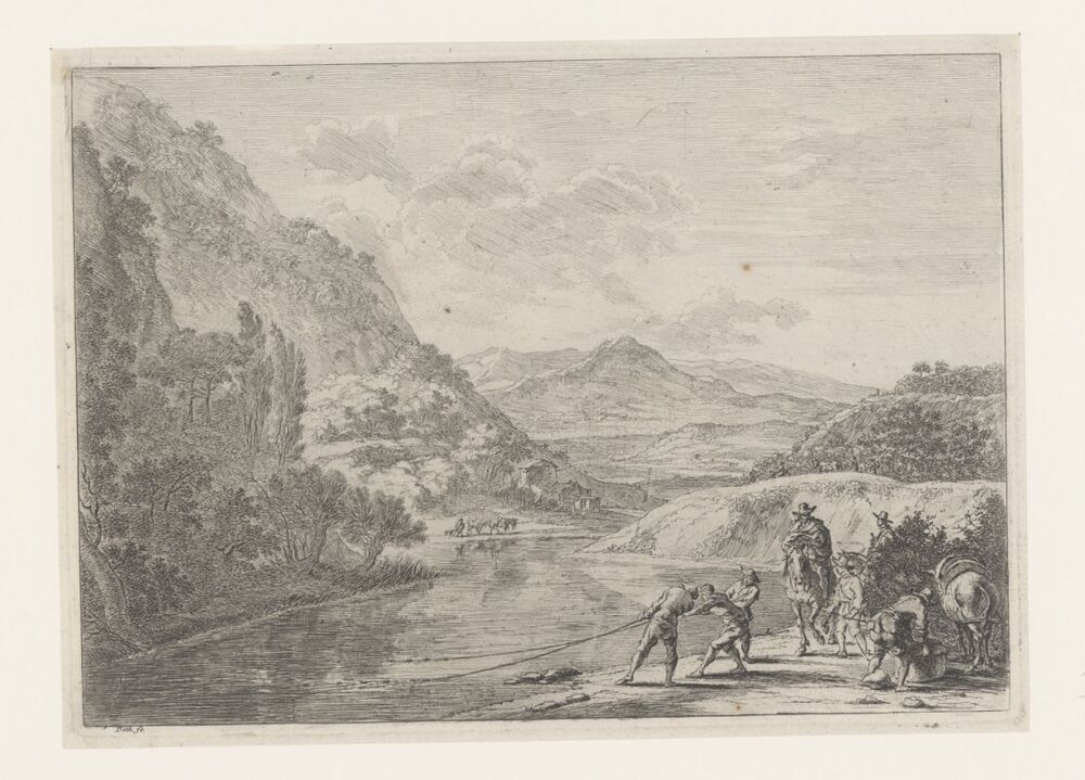 De vissers bij de Tiber bij Soracte (serie: landschappen in de omgeving van Rome)