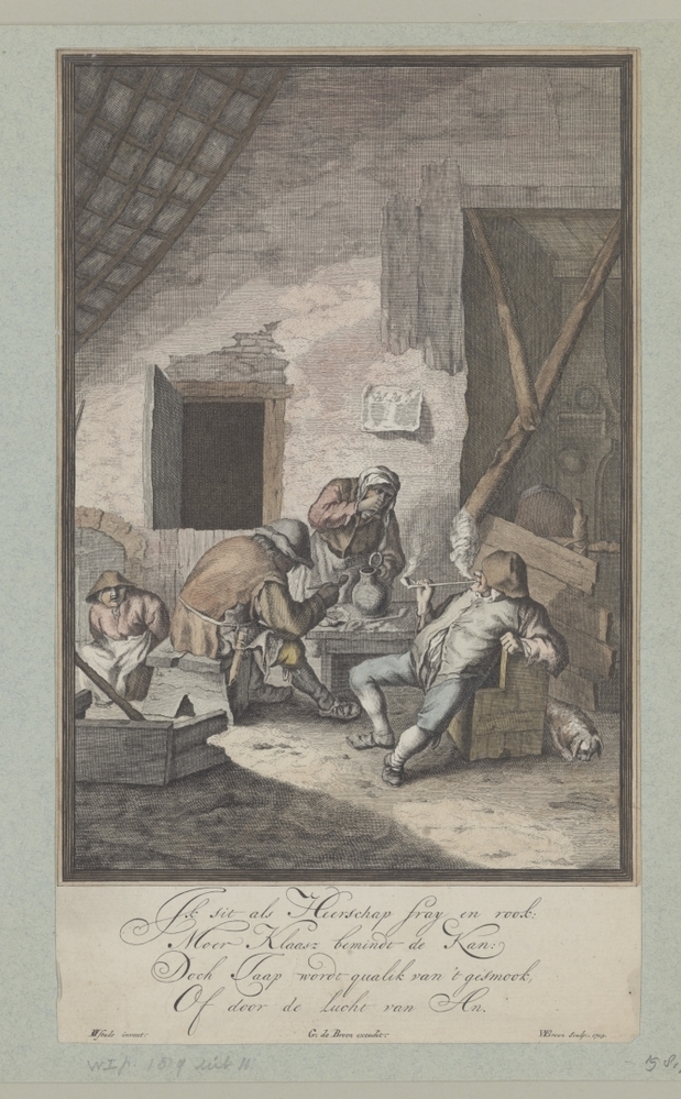 Drinkende boeren (serie: Herbergtaferelen naar Van Ostade)