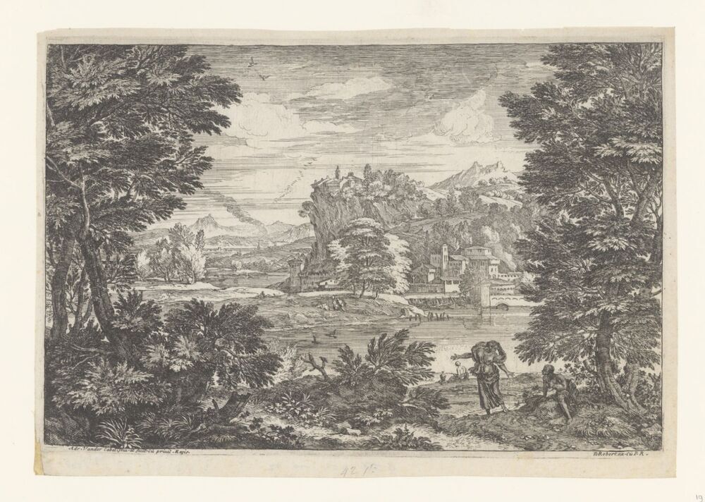 Landschap met man zittend onder een boom )serie: Landschappen)