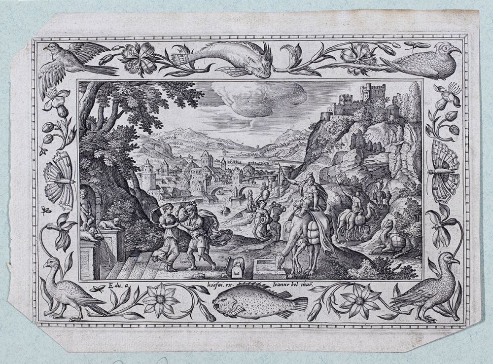 Rebekka en Eliëzer bij de bron (serie: Landschappen met Bijbelse, mythologische scènes en jachttaferelen)