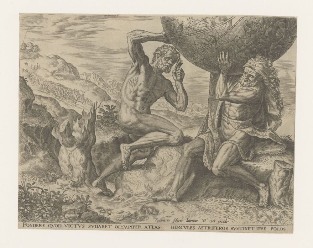 Hercules torst de wereldbol voor Atlas (serie: Werken van Hercules)