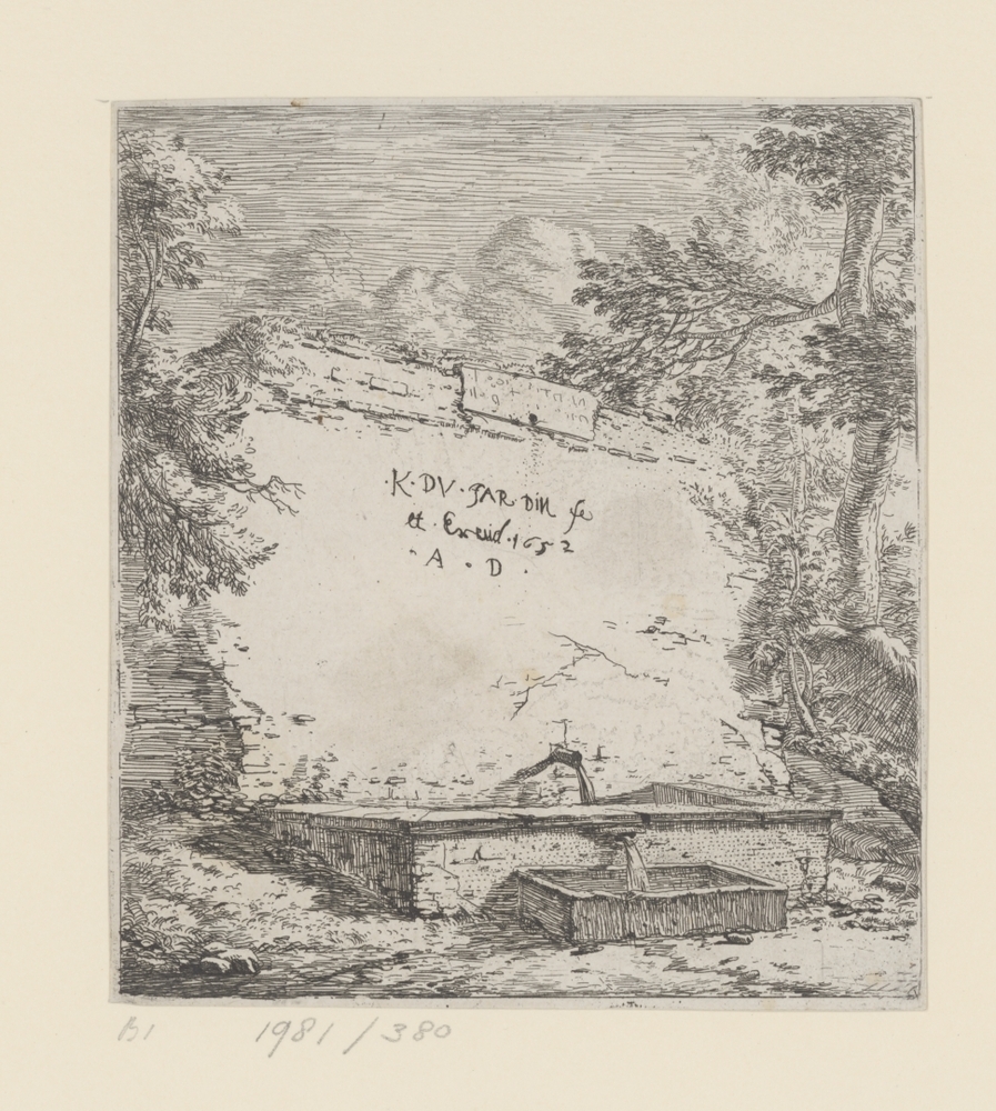 Titelprent met muur en fontein (serie: Dieren)