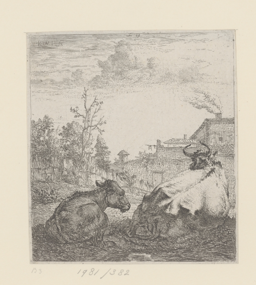 Liggende koe met kalf (serie: Dieren)