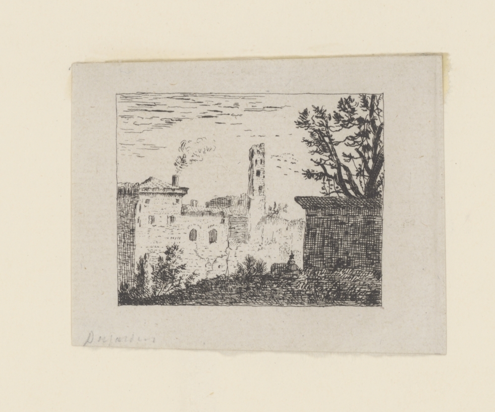 Gebouwen met een vierkante toren (serie: Kleine landschappen)