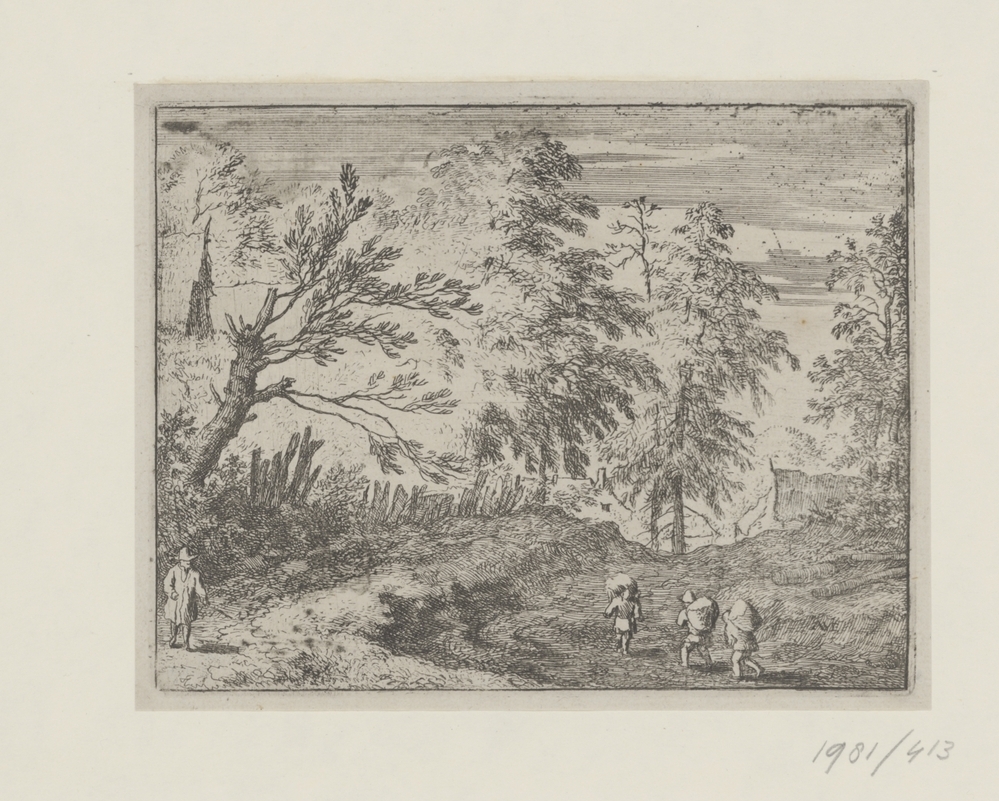 Landschap met drie kruiers