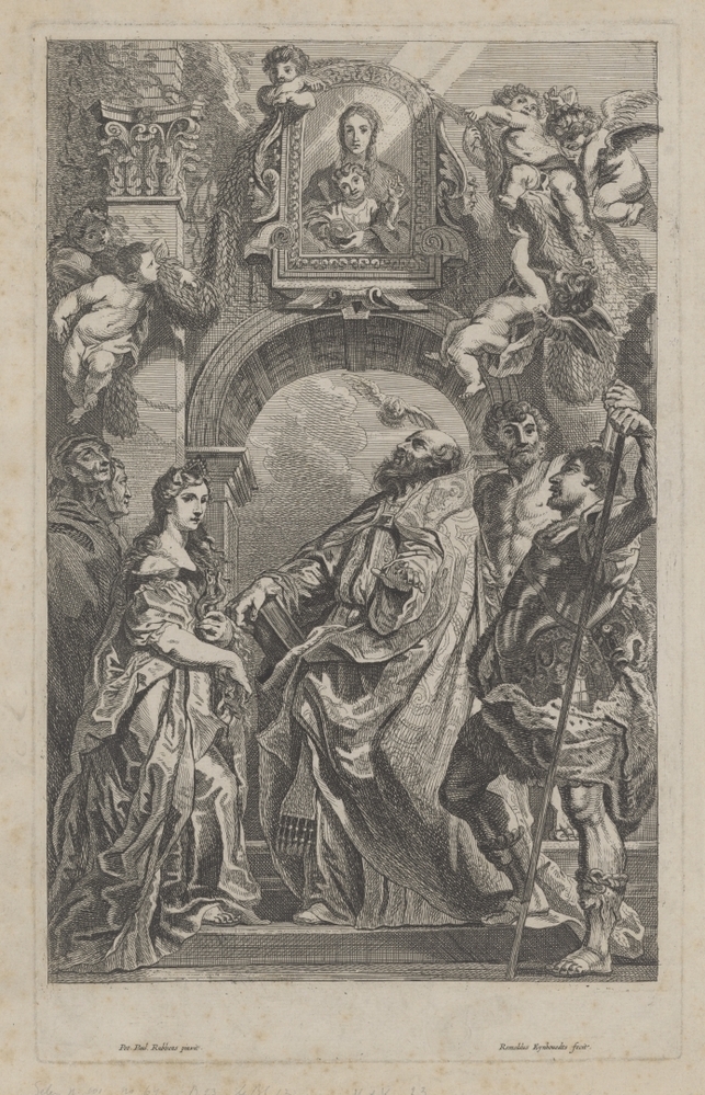 Gregorius en andere heiligen onder een afbeelding van Santa Maria in Vallicella