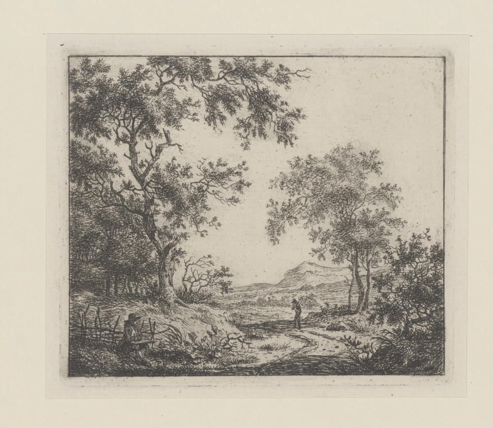 Landschap met tekenaar en wandelaar (serie: Zes landschappen)