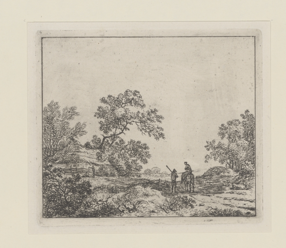 Landschap met man te voet en vrouw te paard (serie: Zes landschappen)