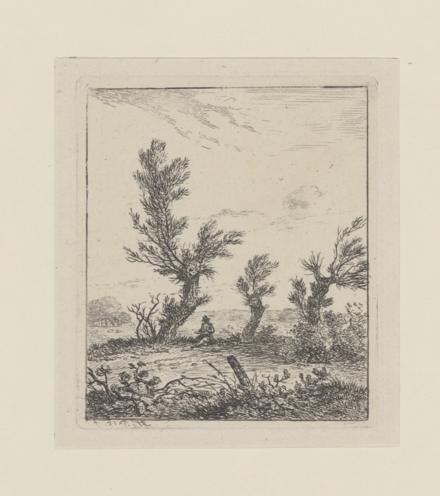 Tekenaar tussen wilgen