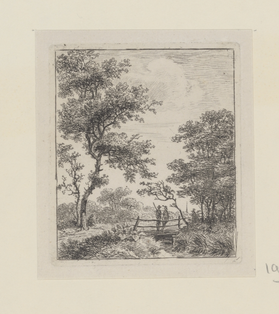 Landschap met twee mannen op een brug