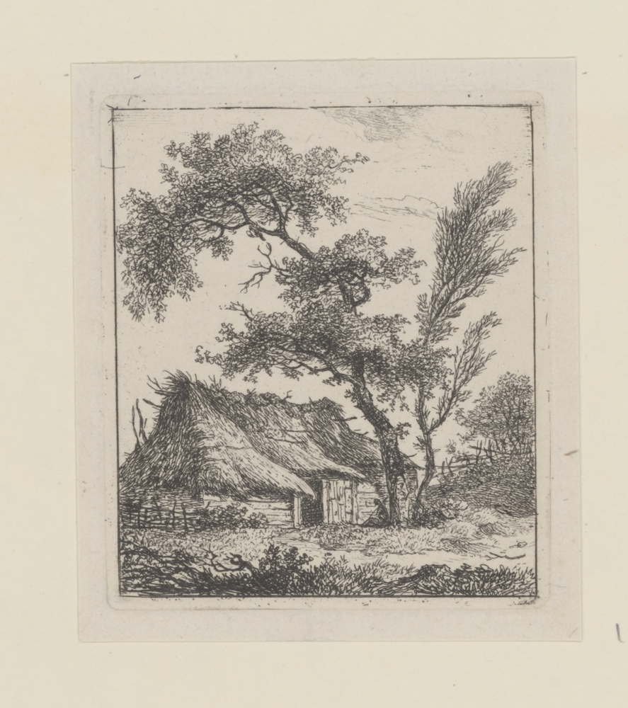 Boerderij met rieten dak en twee bomen (serie Landschappen)