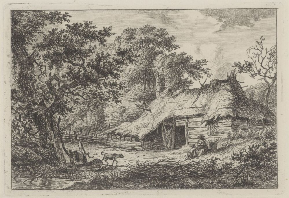 Boerderij met vrouw, kind en hond (serie: Landschappen)