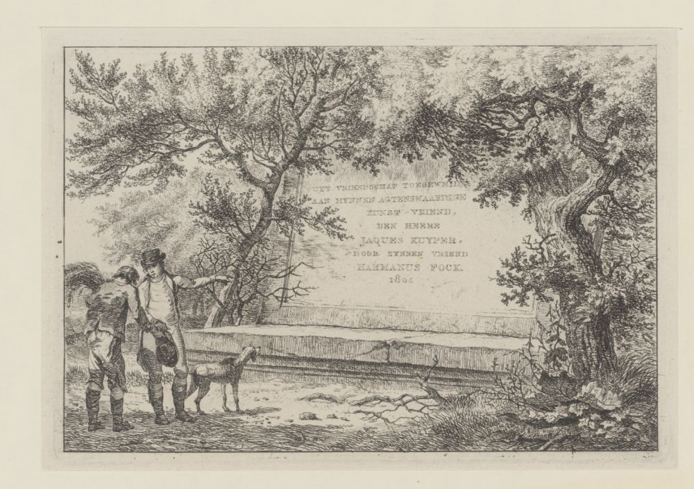 Twee mannen bij stenen cartouche (serie: Landschappen)