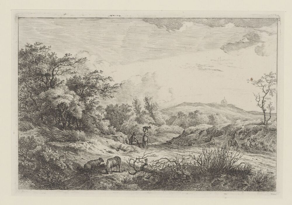Landschap met herder en vrouw
