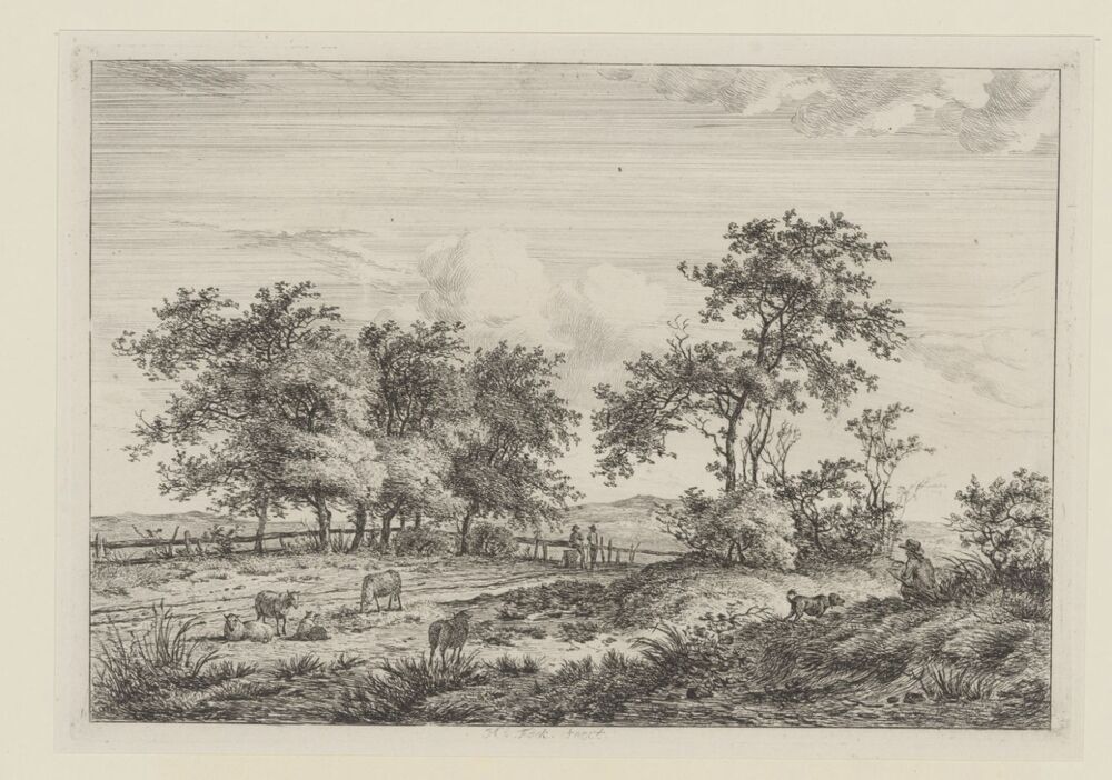 Landschap met tekenaar en hond