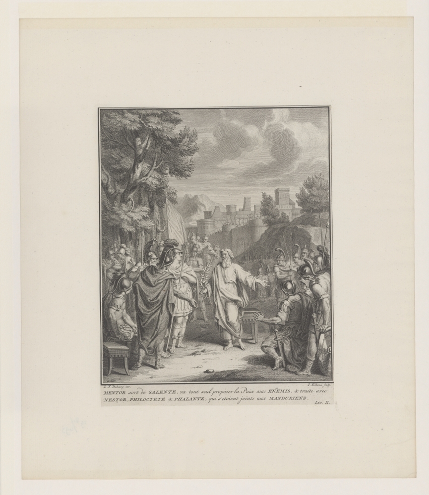 Mentor biedt Idomeneus een olijftak aan (serie: Avonturen van Telemachus)