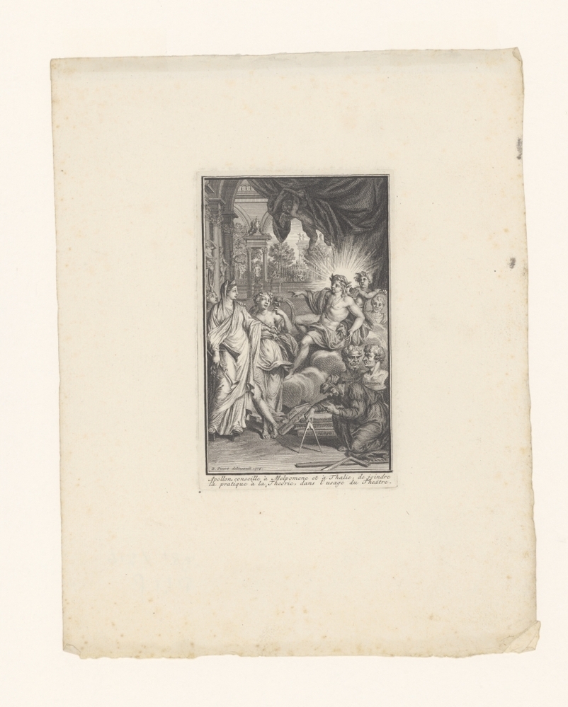 Apollo spreekt met Melpomene en Thalia