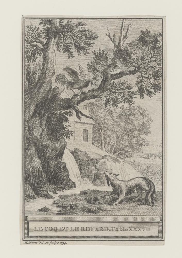 Landschap met haan en vos