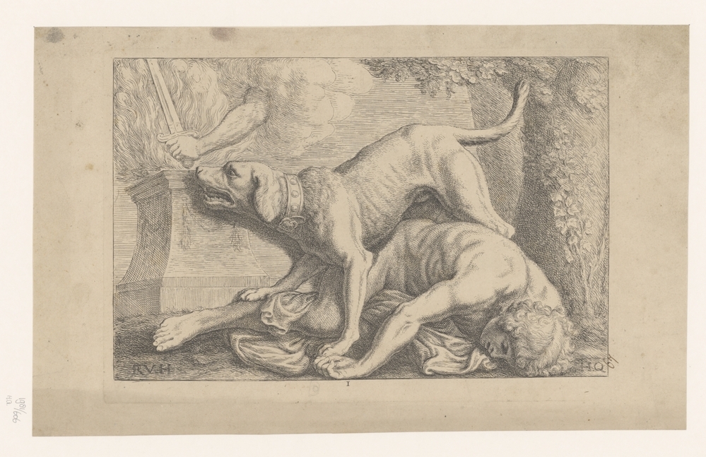 Reliëf met hond als allegorie op de Trouw boven de linker deur naar het Secretarie in het Stadhuis op de Dam