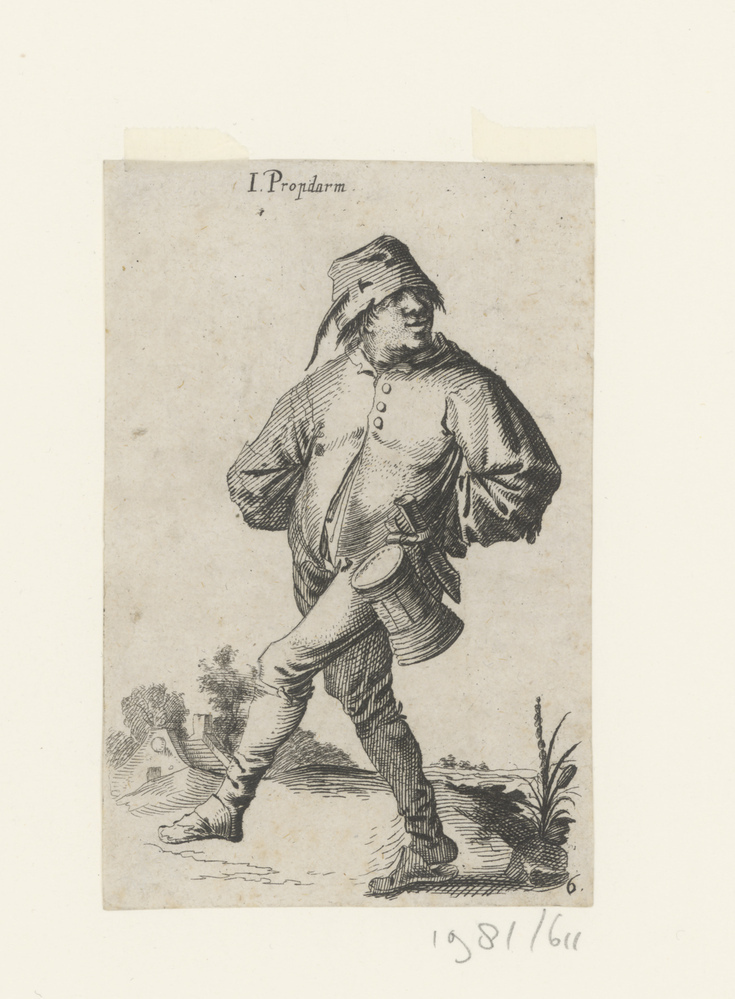 Dansende boer met kroes en mes