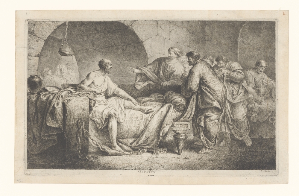 Socrates neemt afscheid van zijn vrienden in de gevangenis