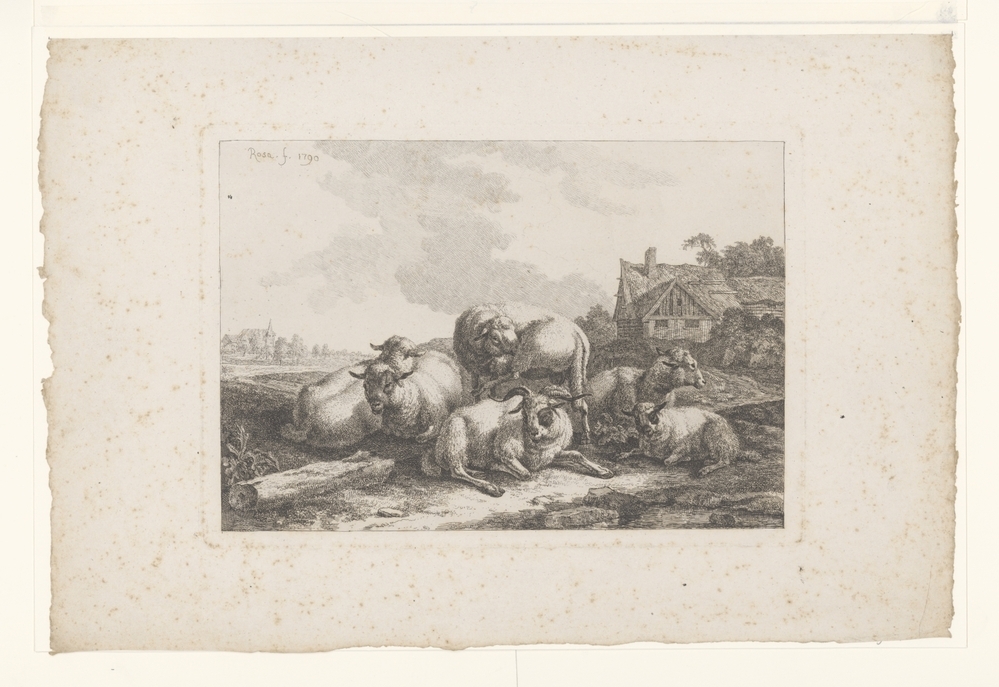 Geiten en schapen in landschap (serie: Seconde Suite de six pieces de plusiers groupes de differents animeaux ...)