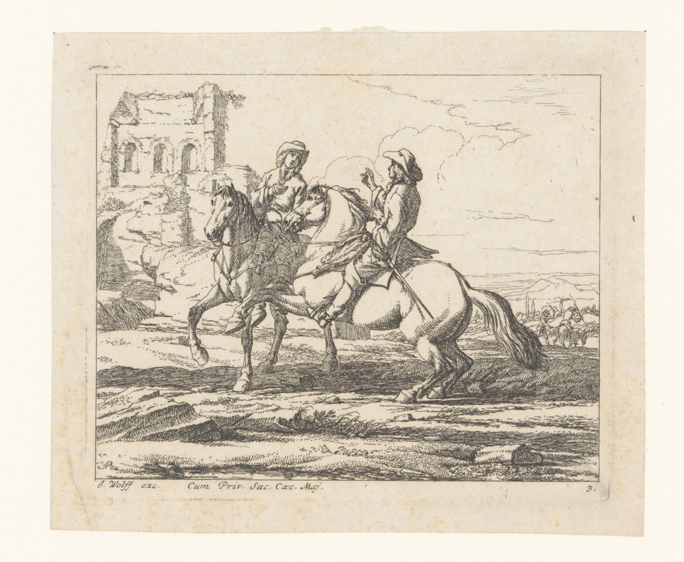 Twee ruiters in gesprek bij een ruïne (serie: Diversi Pensieri)