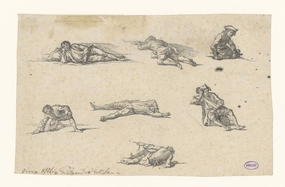 Studieblad met zeven figuren