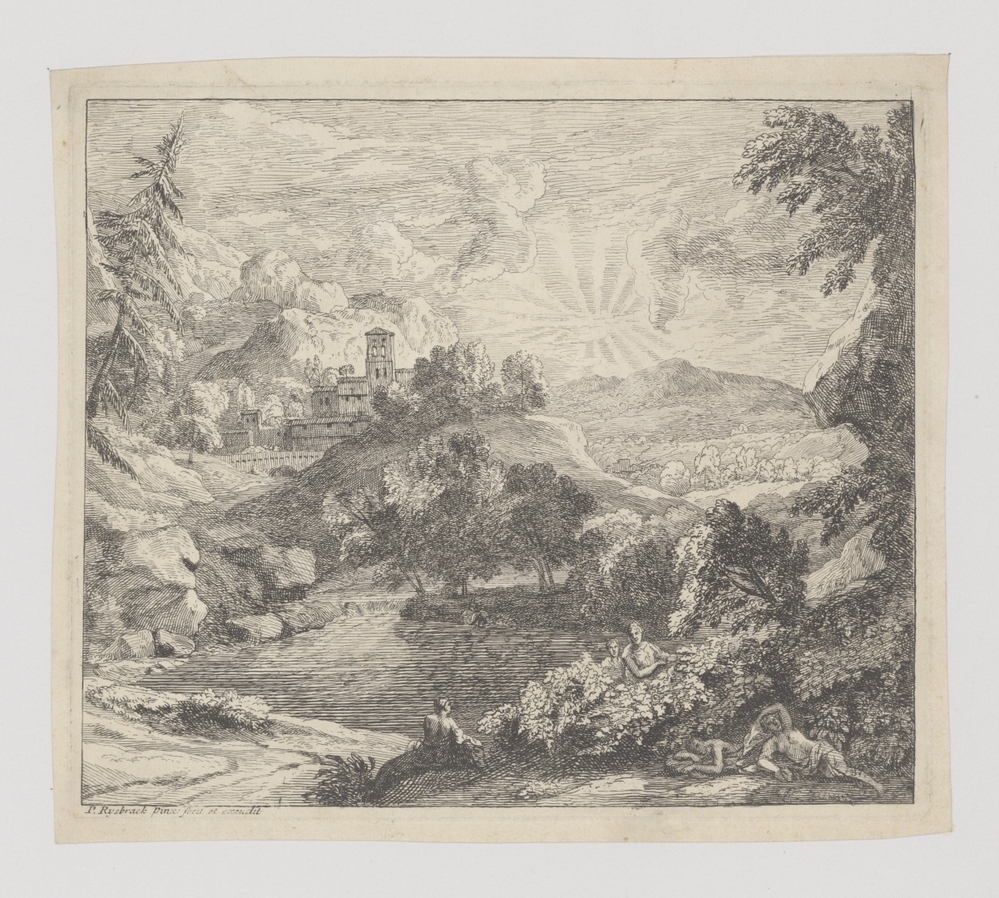 Zonsopgang met vijf figuren (serie: Landschappen met figuren)