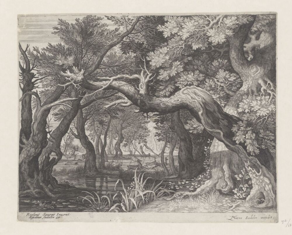 Hertenjacht bij meer (serie: Zes landschappen)