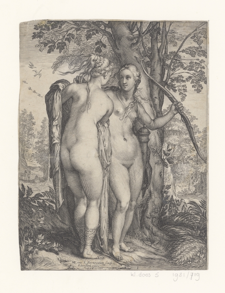 Diana en een nimf voor een boom (serie: Diana en haar nimfen)