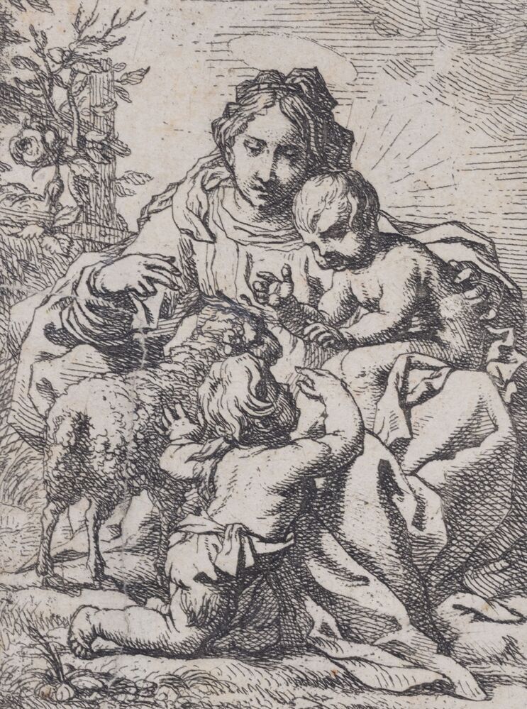 Madonna met Kind op schoot en aan haar rechterzijde Johannes en het Lam