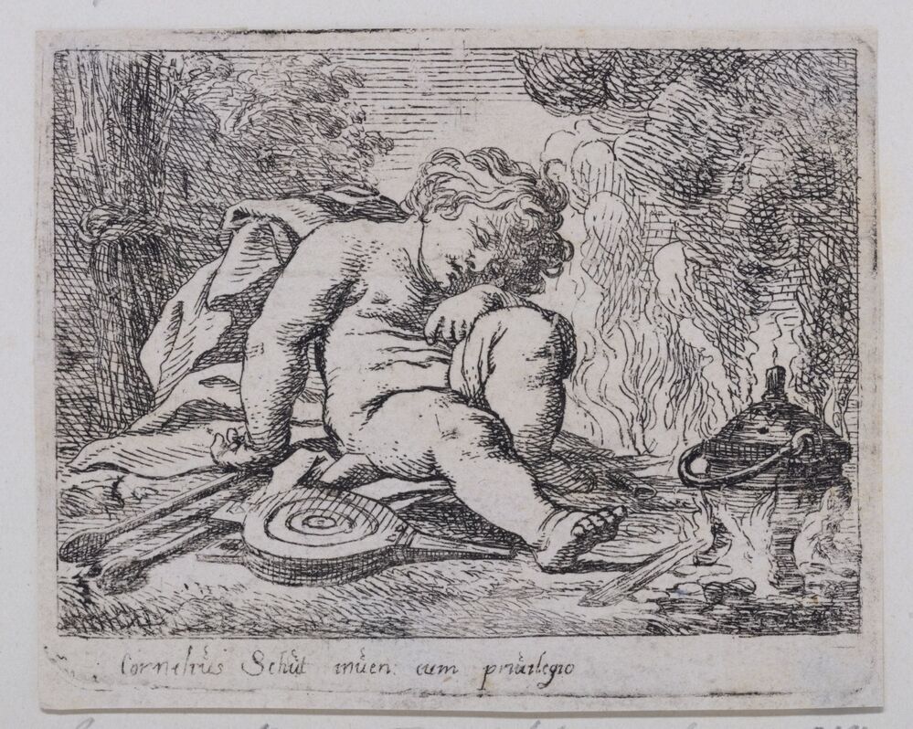 Het vuur: Een putto voor het vuur