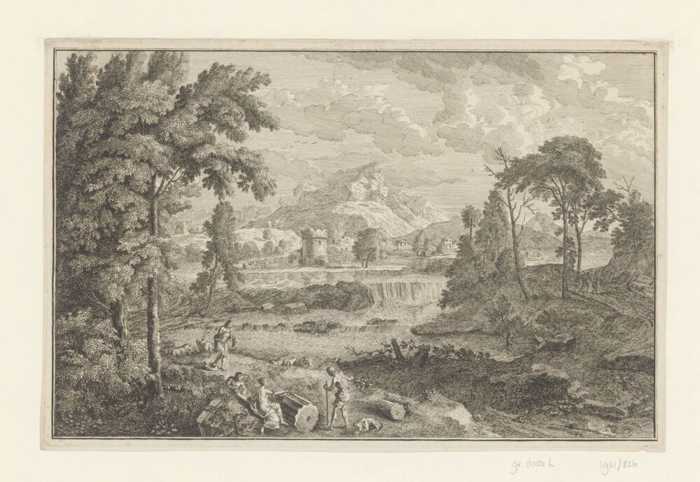 Arcadisch rivierlandschap met herders (serie: Italiaanse en Duitse landschappen)